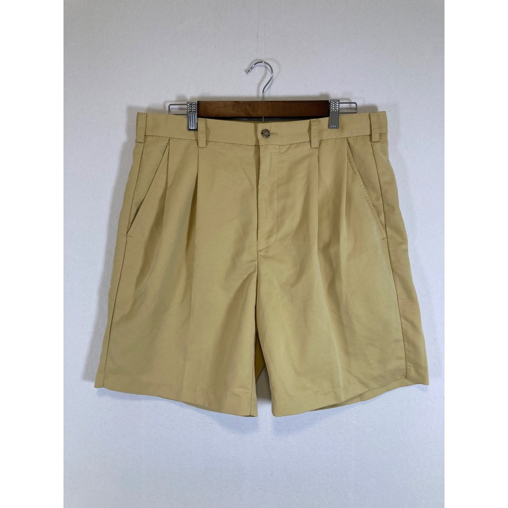 Preppy Old Money IZOD Mens 34 Khaki Tan Pleated Classic Golf Shorts